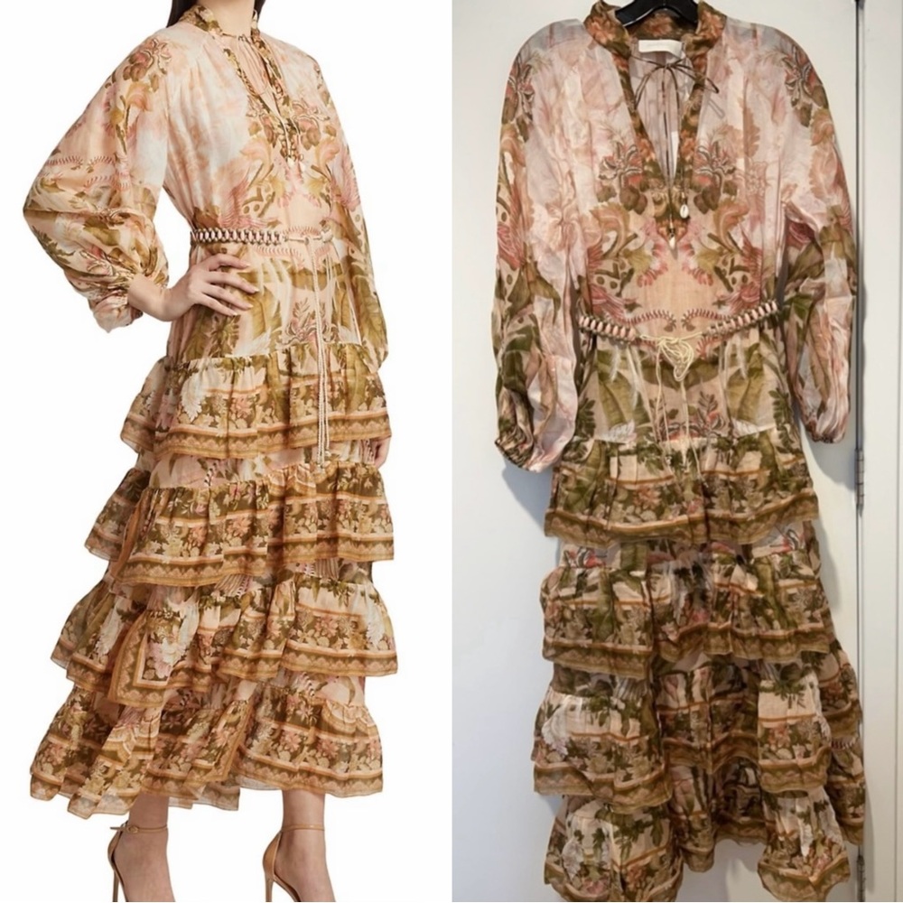 NWT AU1 Zimmermann LYRE TIERED BILLOW MIDI Dress